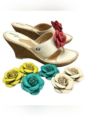 EUC- Born Drilles ‘Sofie’ Wedge Thong Sandal w/Interchangeable Flower